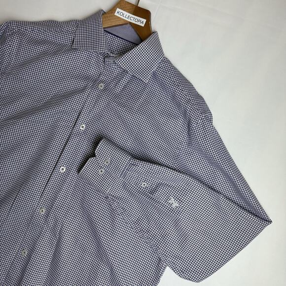 Bugatchi‎ Shirt Mens 16 34/35 Purple Gingham Long Sleeve Button Up Flip Cuff - Picture 1 of 12